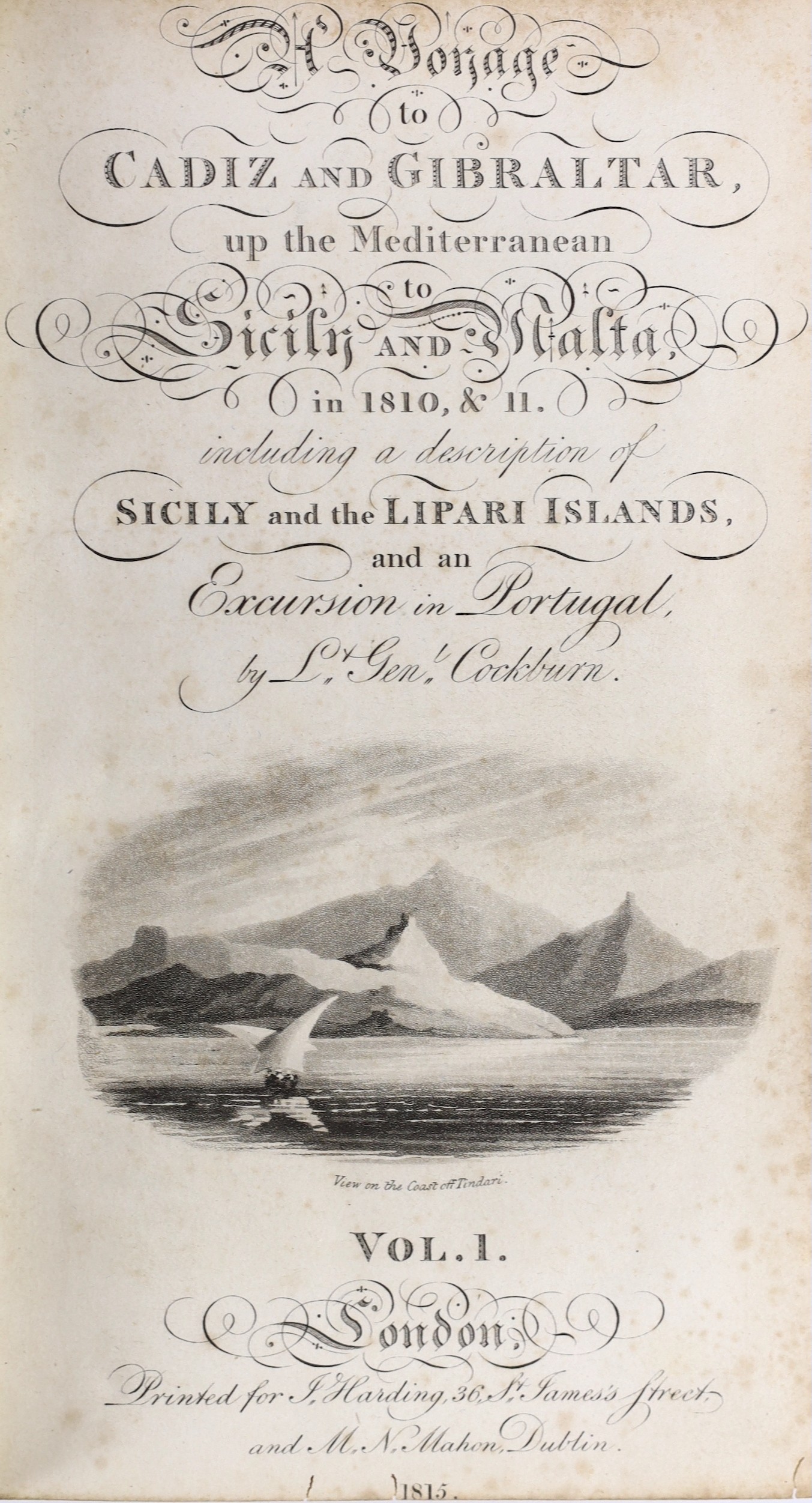 Cockburn, George - A Voyage to Cadiz and Gibraltar, up the Mediterranean to Sicily and Malta....including a description of Sicily and the Lipari Islands, and an excursion in Portugal. 2 vols (in one). pictorial engraved